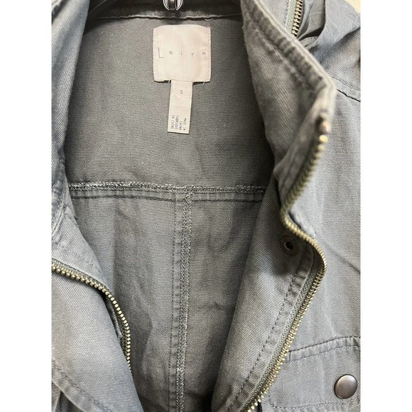 Leith Utility Olive Green Jacket Sz Small Full Zip Snap Closure Hidden Hoodie - Picture 4 of 10